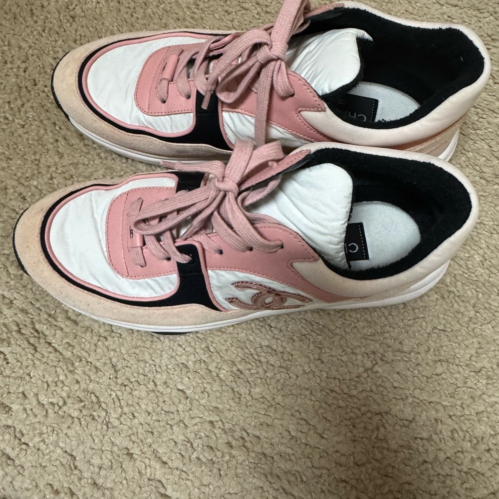 CHANEL Pink and White Sneakers